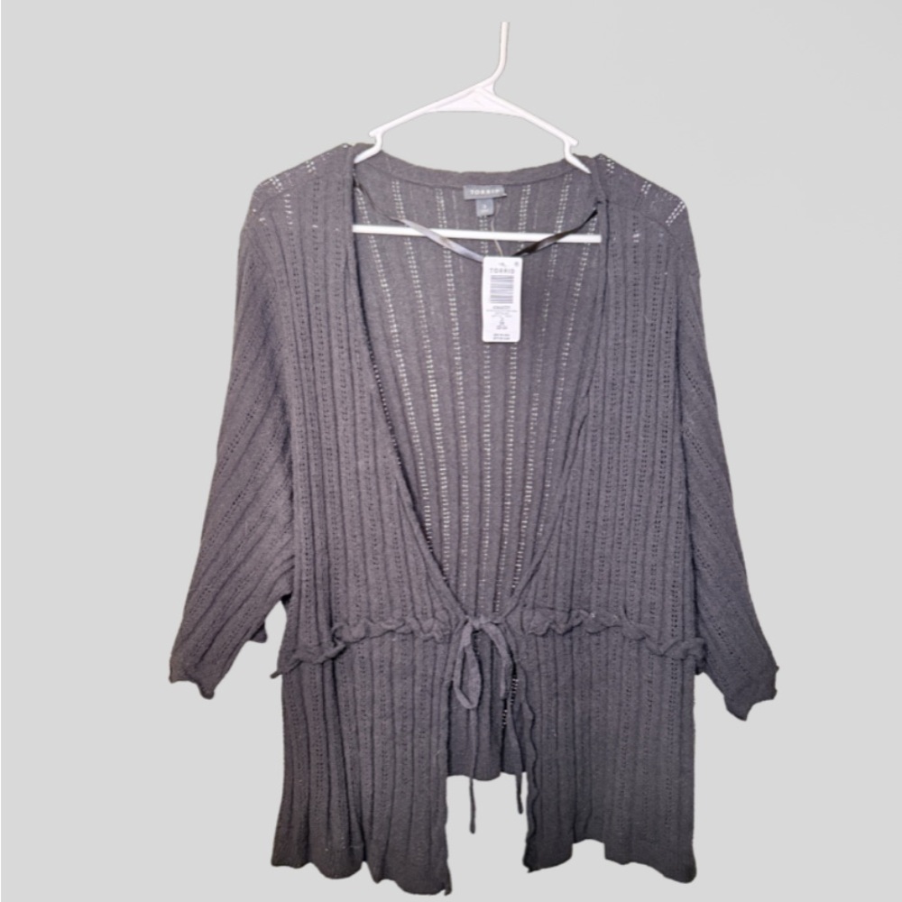 Open-Knit Tie-Waist Cardigan Sweater shrug